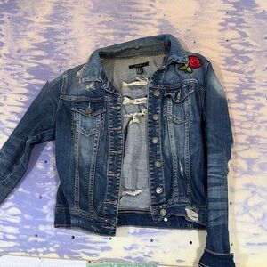 Denim Jacket with Rose Patch